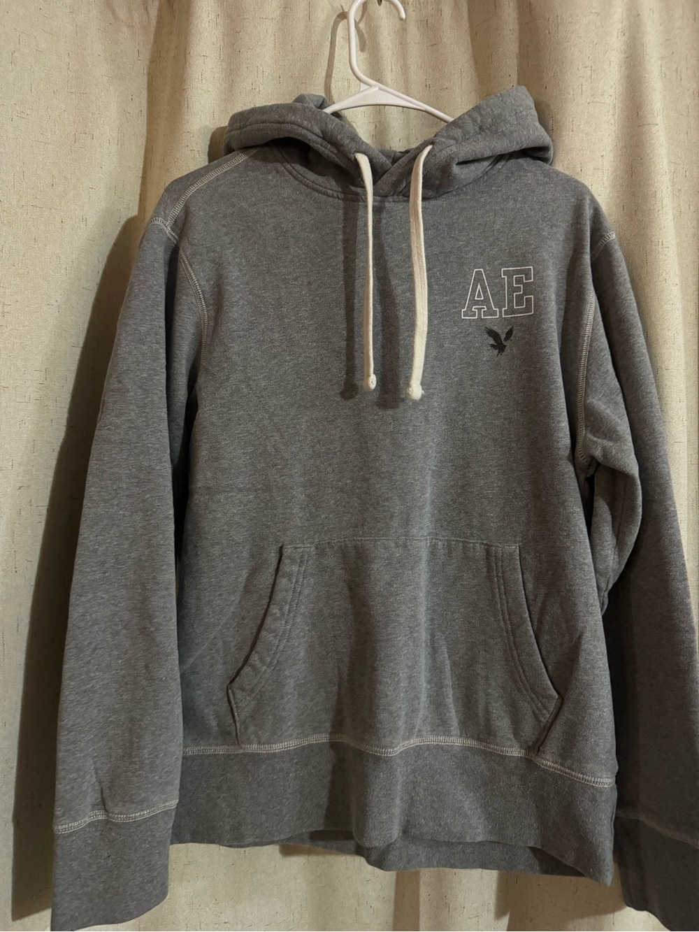American Eagle Outfitters Gray Hooded Sweatshirt with AE Chest Logo